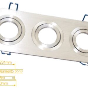 Aro Triplo Quadrado Ajustável em Aluminio p/ Lampadas MR16-GU10
