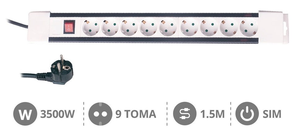 Extensão Protectora 9 Tomadas 3500W c/ Interruptor (1,5 mts) - GSC
