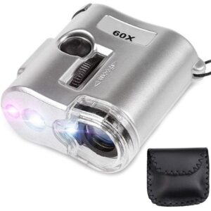 Mini Microscópio c/ Ampliação 60x e Iluminação LED e UV