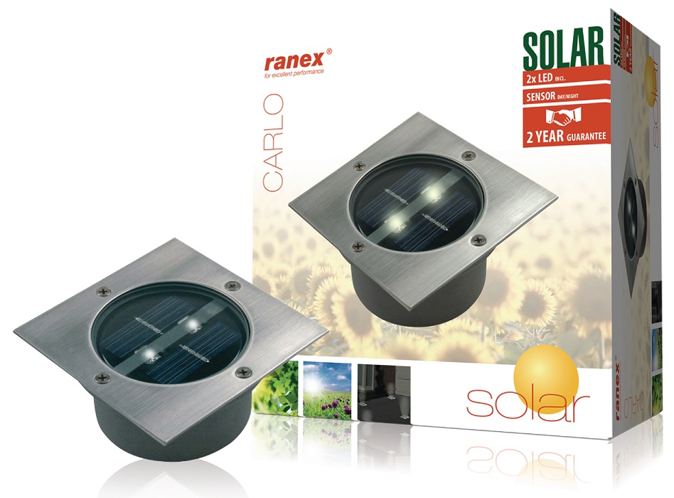 Projetor Encastar de Chão LED Solar Exterior c/ Sensor Crepuscular IP67 (Ø105x46mm) - RANEX 5000.19