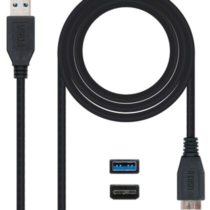 Cabo USB3.0 A Macho - Micro-USB B (9 Pinos) Macho Preto (1 metro) - Nanocable