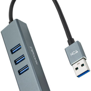 Conversor USB 3.0 Macho - 3x USB 3.0 Fêmea / 1x RJ45 Fêmea (Cinzento) - Nanocable