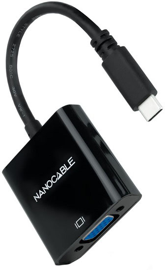 Conversor USB-C Macho - VGA Fêmea (Preto) - Nanocable