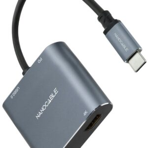 Adaptador USB-C - 2x HDMI + USB 2.0 + USB-C PD60W Compatível c/ Thunderbolt 3 (Cinzento) - NANOCABLE