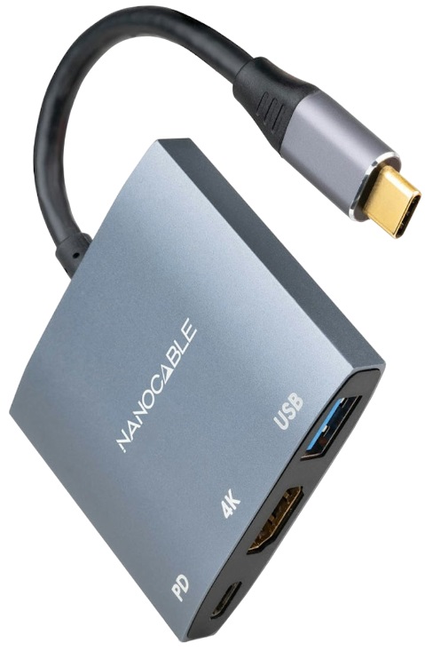 Adaptador USB-C - HDMI + USB + USB-C (PD60W) Compatível c/ Thunderbolt 3 (Cinzento) - TOOQ