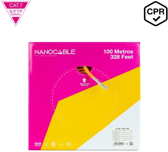 Bobine de Cabo de Rede CAT.7 LSZH S-FTP AWG23 (100 mts) - Nanocable