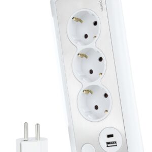 Extensão Elétrica 3 Tomadas c/ 2x USB (1x USB-C + 1x USB-A) + LED (Branco) - NANOCABLE