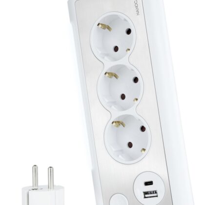 Extensão Elétrica 3 Tomadas c/ 2x USB (1x USB-C + 1x USB-A) + LED (Branco) - NANOCABLE
