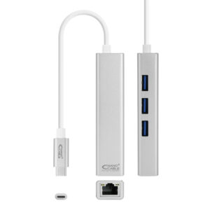 Conversor USB C Macho - 3x USB A / Ethernet Fêmea (15cm) - Nanocable