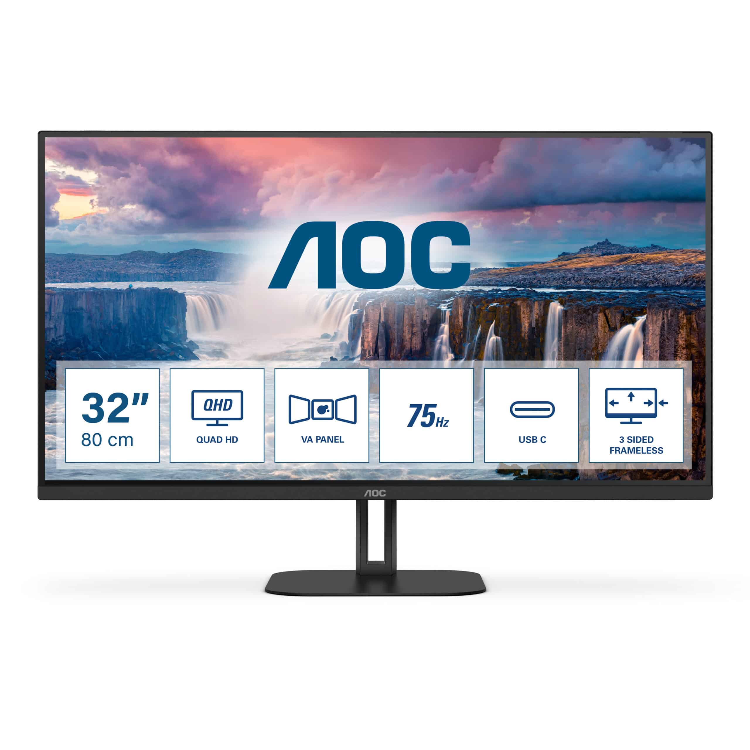 Monitor Profissional AOC Q32V5CE/BK 31.5" QHD Multimedia Preto