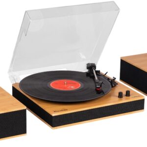Gira Discos 33/45/78 RPM c/ Colunas de Madeira (TUPELO) - AUDIZIO