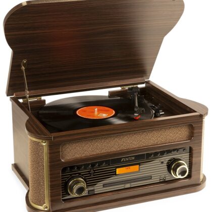 Gira Discos 33/45/78RPM Vintage c/ BT/CD/DAB+/FM/USB Memphis (Madeira Escura) - FENTON