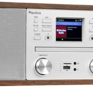R?dio Digital Avola CD/BT/DAB+/Internet (Castanho Escuro/Prateado) - AUDIZIO