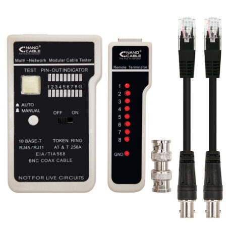 Testador Cabos de Rede RJ11/12/45 e Coaxial - Nanocable