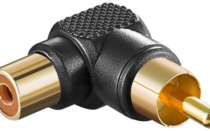Ficha Adaptadora 90º RCA Macho - RCA Femea (Preto)