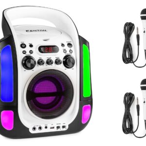 Coluna Karaoke Bluetooth/USB/MP3/CD c/ Iluminação LEDs e Microfones (SBS30W) Branco - FENTON