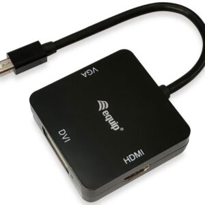 Adaptador de Vídeo Mini DisplayPort Macho - DVI-D + VGA (D-Sub) + HDMI Fêmea (Preto) - EQUIP