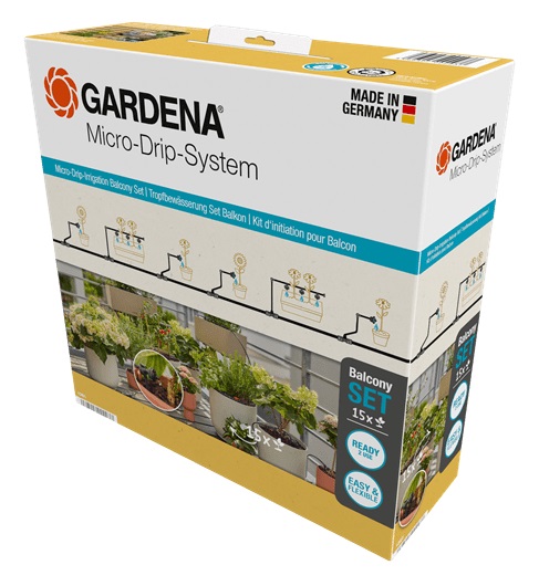Sistema de Rega Micro-Irrigação Varandas Micro-Drip p/ 15 Plantas - GARDENA