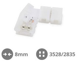 Conector União 90º em Forma de L 8mm (SMD3528/2835) p/ Fita de LEDs - GSC