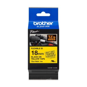 Fita Original Brother TZeFX641 Laminada Flexível Texto Preto em Fundo Amarelo 18mm x 8 metros