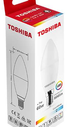 Lâmpada LED C37 E27 5W 3000K - TOSHIBA
