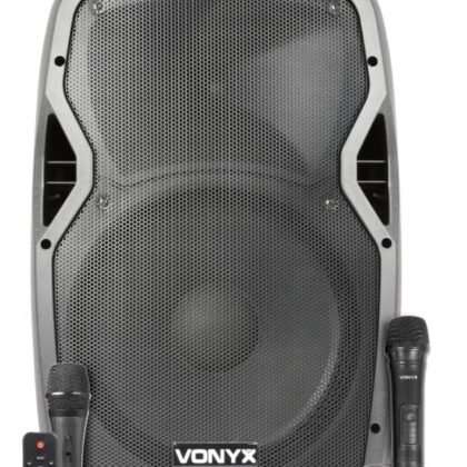 Coluna Amp. Portátil 15 800W MP3/USB/SD/BLUETOOTH c/ 3x Microfones UHF (AP1500PA) - VONYX