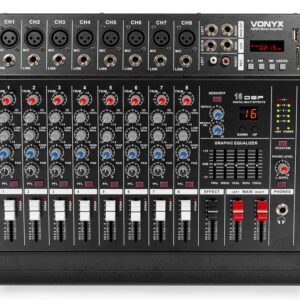 Mesa de Mistura Amplificada 2x 500W 8 Canais c/ DSP/BT/SD/USB/MP3 (AM8A) - VONYX