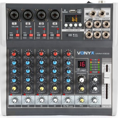 Mesa de Mistura 6 Canais c/ USB/SD/MP3/BLUETOOTH com DSP (VMM-K602) - VONYX