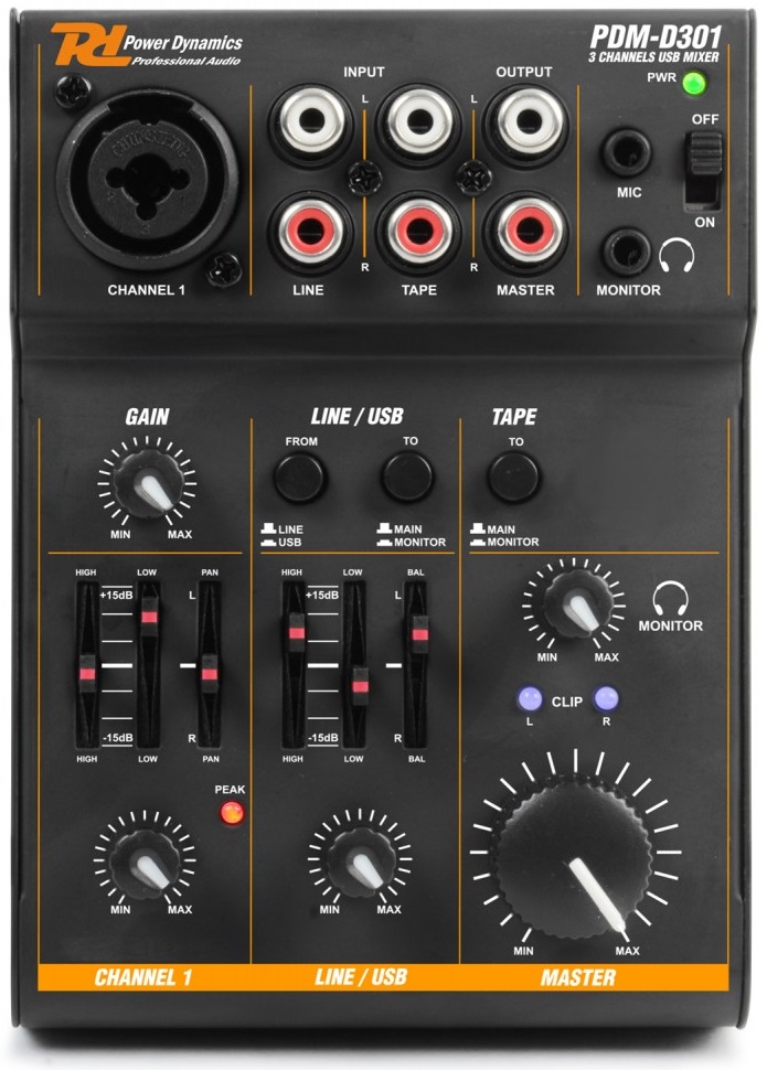 Mesa de Mistura 3 Canais USB (PDM-D301) - Power Dynamics