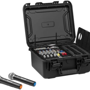 Mesa de Mistura Portátil em Mala ABS 6 Canais c/ 2 Microfones s/ Fios UHF (VMA106) - VONYX