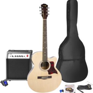 Pack Showkit Guitarra Acústica + Amplificador 40W + Acessórios (Madeira) - MAX
