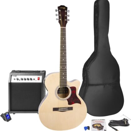 Pack Showkit Guitarra Acústica + Amplificador 40W + Acessórios (Madeira) - MAX