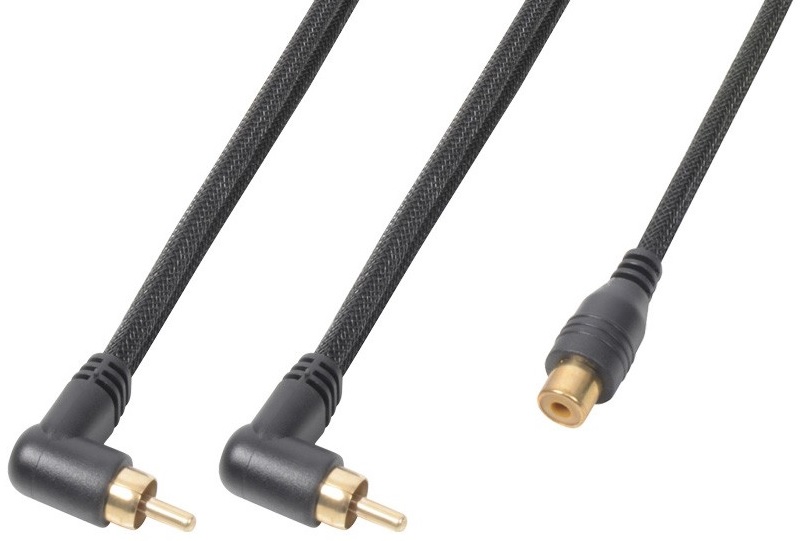 Cabo Adaptador 2 RCA Macho 90º - 1 RCA Femea (30cm) - Power Dynamics CONNEX