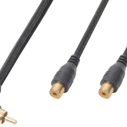 Cabo Adaptador 1 RCA Macho 90º - 2 RCA Femea (30cm) - Power Dynamics CONNEX