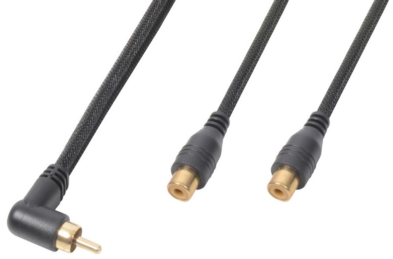 Cabo Adaptador 1 RCA Macho 90º - 2 RCA Femea (30cm) - Power Dynamics CONNEX
