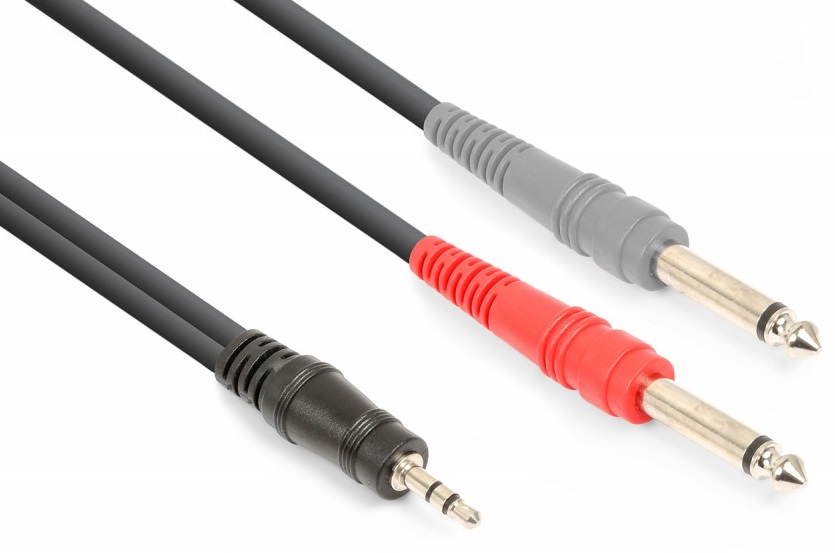 Cabo Jack 3,5mm Macho Stéreo - 2x Jack 6,35mm Macho Mono (1,5 mts) - VONYX