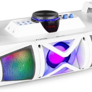 Consola de Som Port?til DJ 2.1 150W c/ USB/SD/BT e Efeitos LED c/ Bateria (MDJ160W) Branco - FENTON