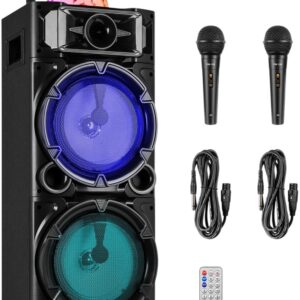Coluna Portátil LEDs RGB 2x 8 300W BLUETOOTH/USB/SD + 2x Microfones + Comando (LIVE290) - FENTON