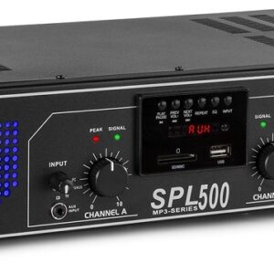 Amplificador PA 2x 250W 19 MP3/USB/SD + EQ (SPL 500MP3) LEDs Azuis - SPL