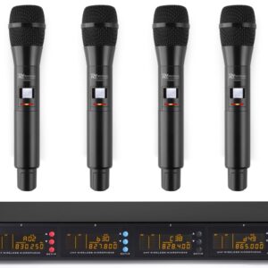 Central 4x Microfones Mão UHF 50 Canais s/ Fios (PD504H) - Power Dynamics