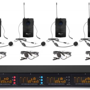 Central 4x Microfones Cabeça/Lapela UHF 50 Canais s/ Fios (PD504B) - Power Dynamics