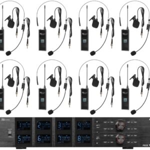 Central 8x Microfones Cabe?a/Lapela UHF 100 Canais s/ Fios (PD528B) - Power Dynamics