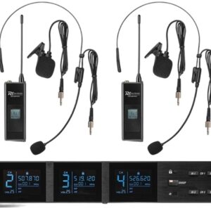 Central 4x Microfones Cabe?a/Lapela UHF 100 Canais s/ Fios (PD524B) - Power Dynamics