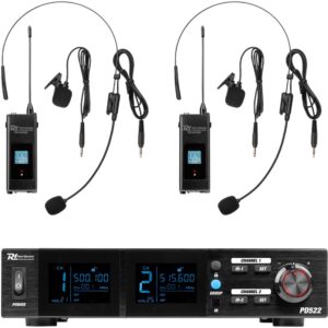 Central 2x Microfones Cabe?a/Lapela UHF 100 Canais s/ Fios (PD524B) - Power Dynamics