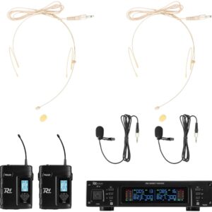 Central 4x Microfones Cabeça/Lapela UHF 2x 80 Canais s/ Fios (PD220B) - Power Dynamics