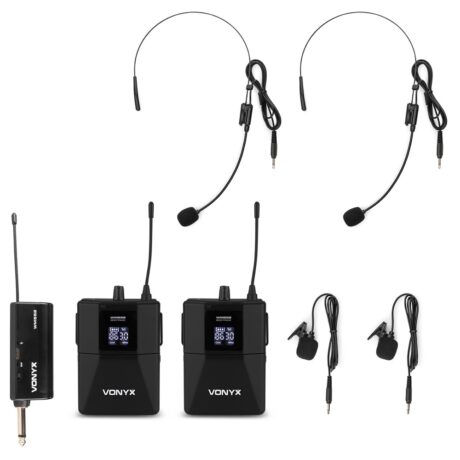 Pack 2x Microfones Bodypack + 1x Receptor Plug and Play s/ Fios UHF (WM552B) - VONYX