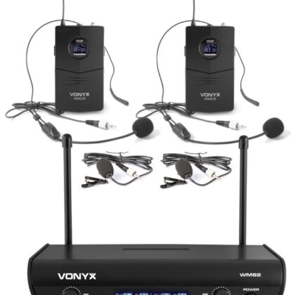 Central 2 Microfones Cabeça/Lapela UHF 2 Canais s/ Fios (WM82B) - VONYX