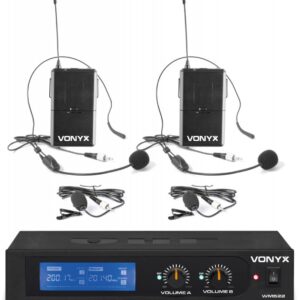 Central 2 Microfones Cabe?a/Lapela VHF 2 Canais s/ Fios (WM522B) - VONYX
