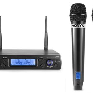 Central 2 Microfones Mão UHF 16 Canais s/ Fios (WM62) - VONYX