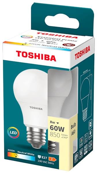 Lâmpada LED Essential Prime A60 E27 8W 4000K 850Lm - TOSHIBA